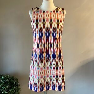 TAHARI Arthur Levine sheath Ikat colorful dress stretch lined sleeveless zip 4
